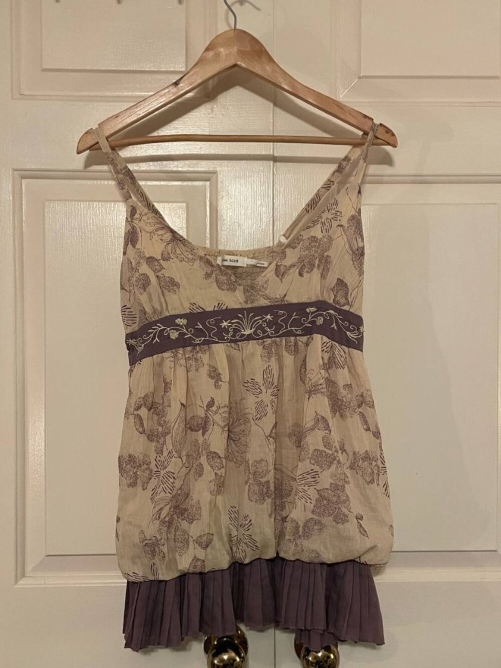 Blue Bird Women's Boho Floral Cami Tunic Top L - Fairycore Bubble Hem